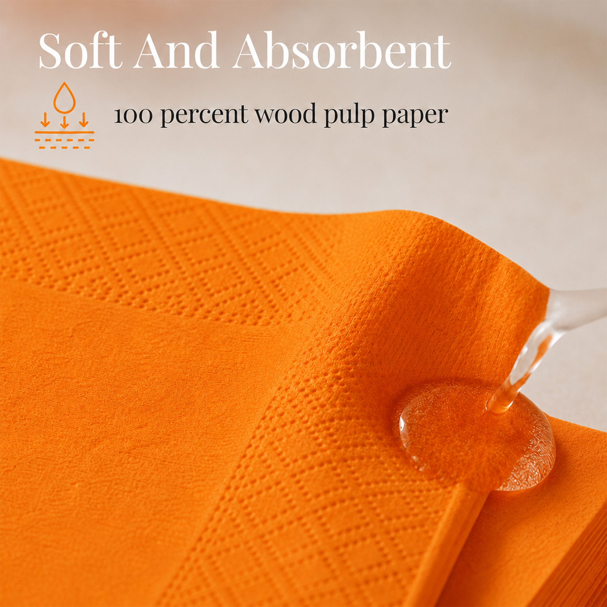 close-up of soft 2-ply orange cocktail napkins