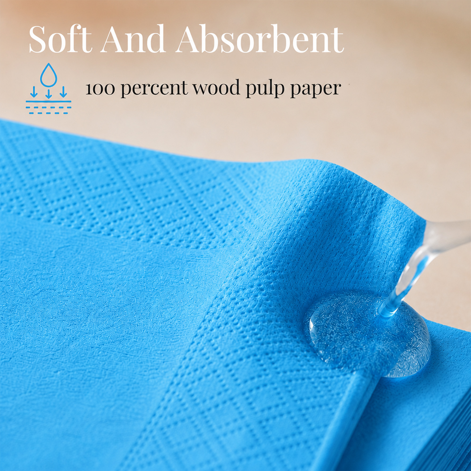 blue beverage napkins with drinks and appetizers