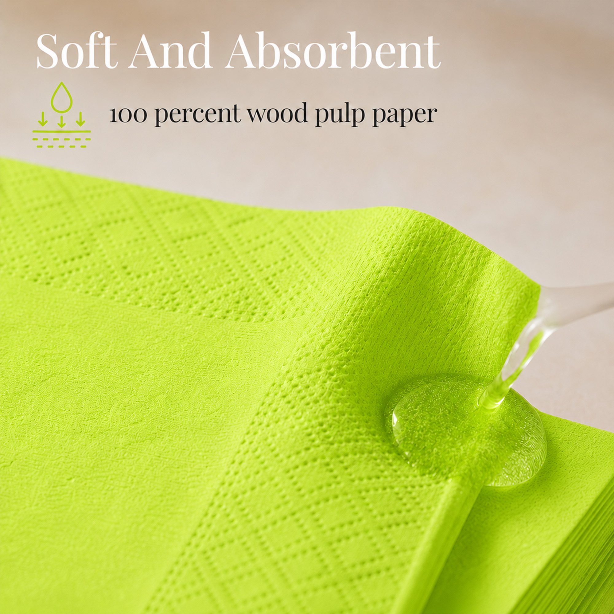 close-up of soft 2-ply lime green cocktail napkins