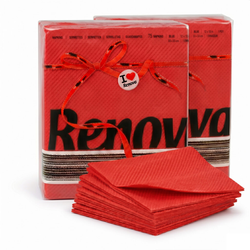 Renova Red Paper Napkins 1-Ply, 2 Sets of 70 Napkins