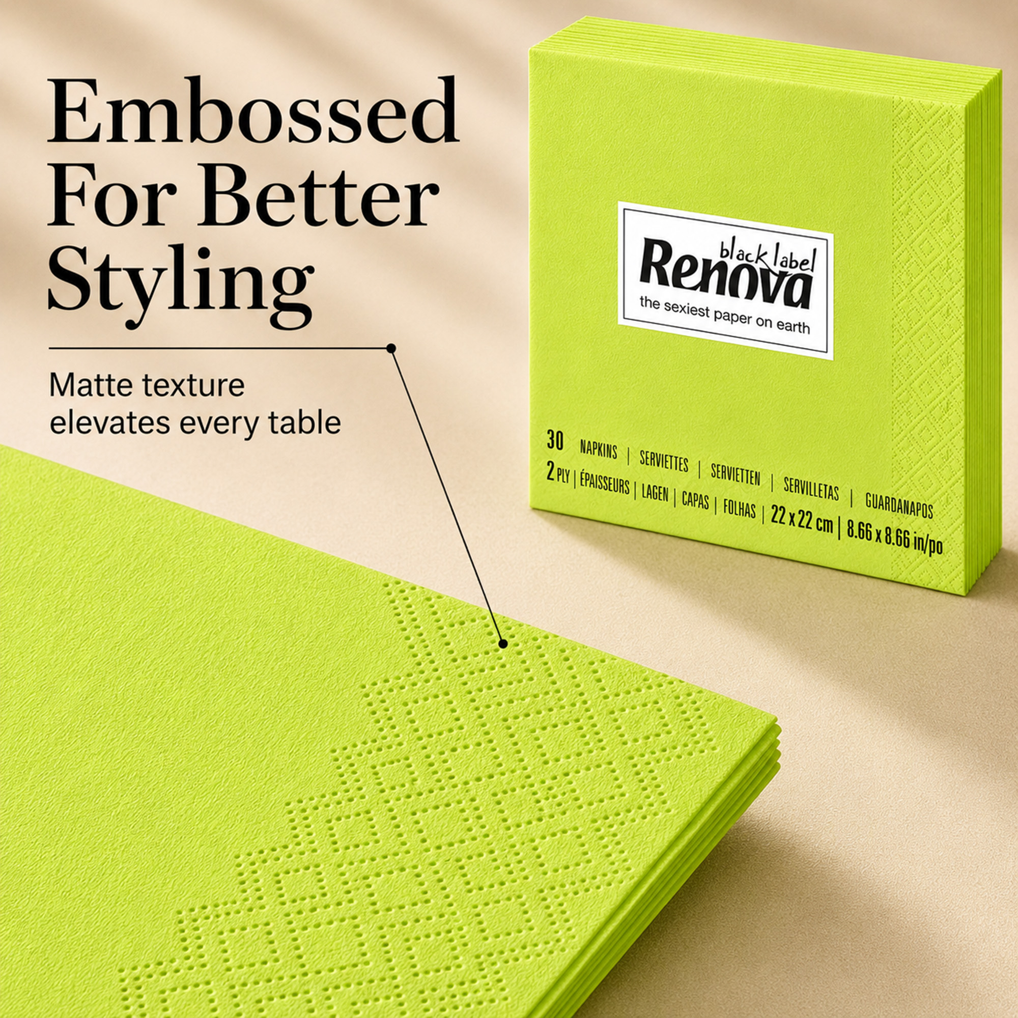 lime green beverage napkins with drinks and appetizers