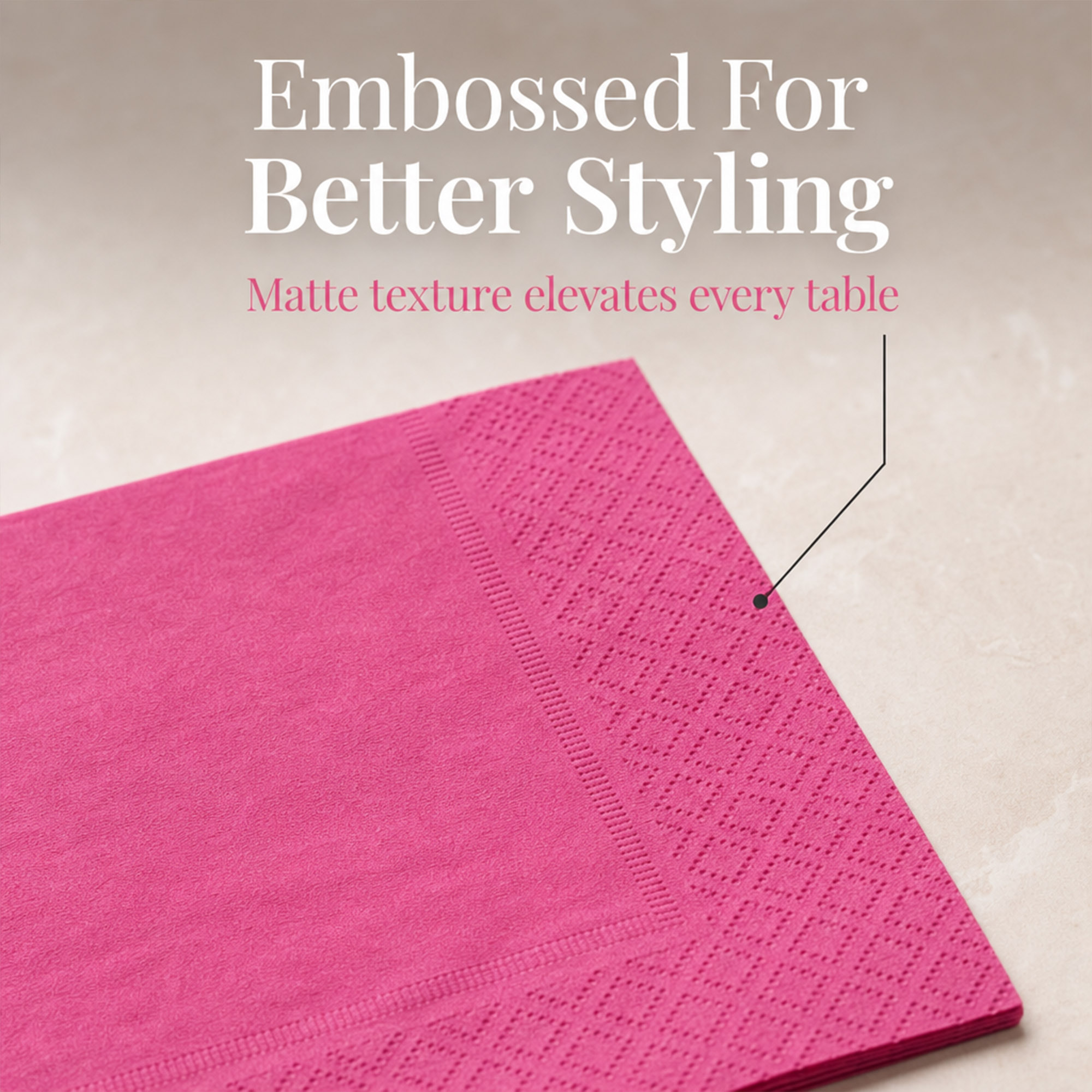 pink beverage napkins with drinks and appetizers