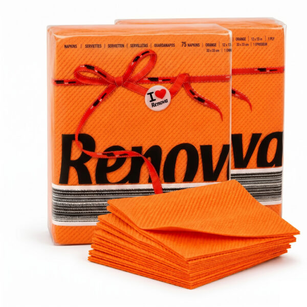 Renova Orange Paper Napkins 1-Ply, 2 Sets of 70 Napkins