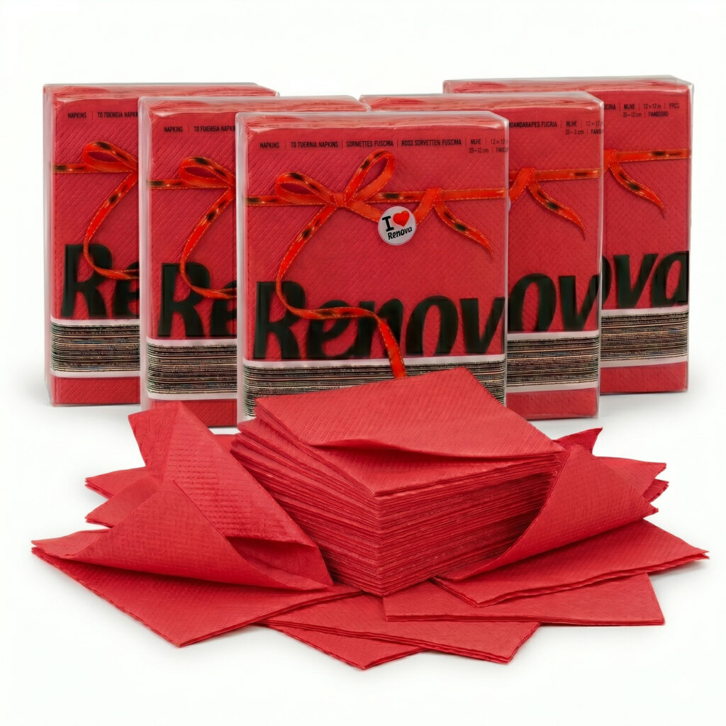 Renova Red Paper Napkins 1-Ply, 5 Sets of 70 Napkins