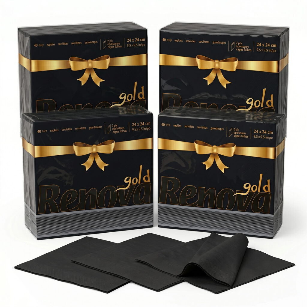Renova Black Premium Paper Napkins 2-Ply, Square, 160 Napkins
