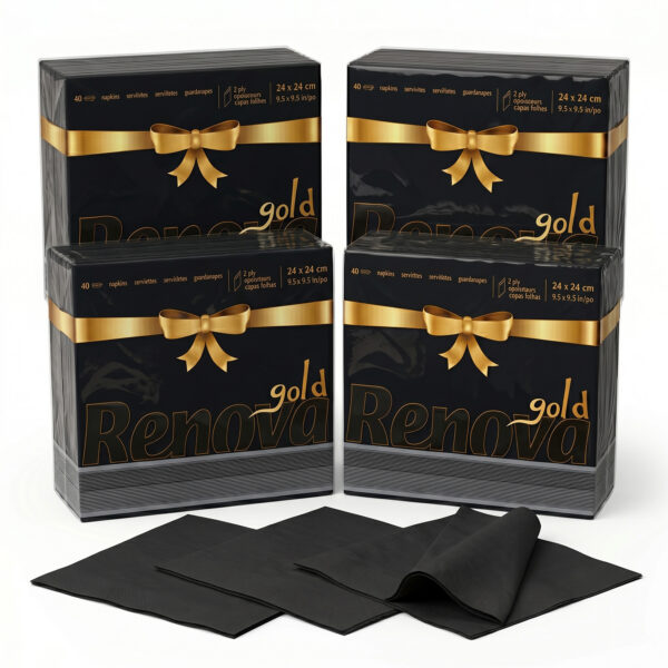 Renova Black Premium Paper Napkins 2-Ply, Square, 160 Napkins