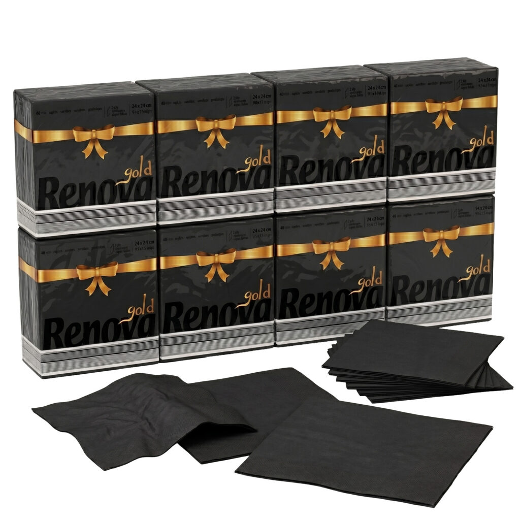 Renova Black Premium Paper Napkins 2-Ply, Square, 320 Napkins