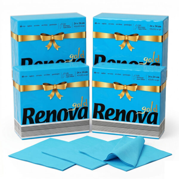 Renova Light Blue Premium Paper Napkins 2-Ply, Square, 160 Napkins