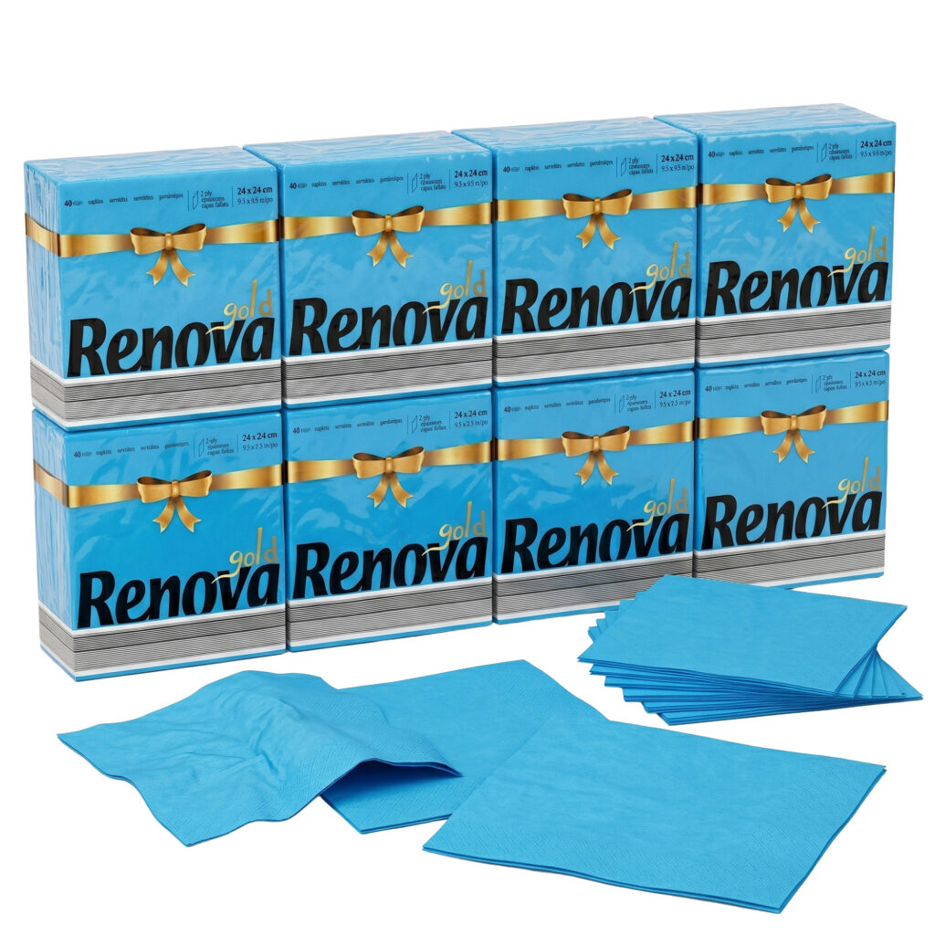 Renova Light Blue Premium Paper Napkins 2-Ply, Square, 320 Napkins