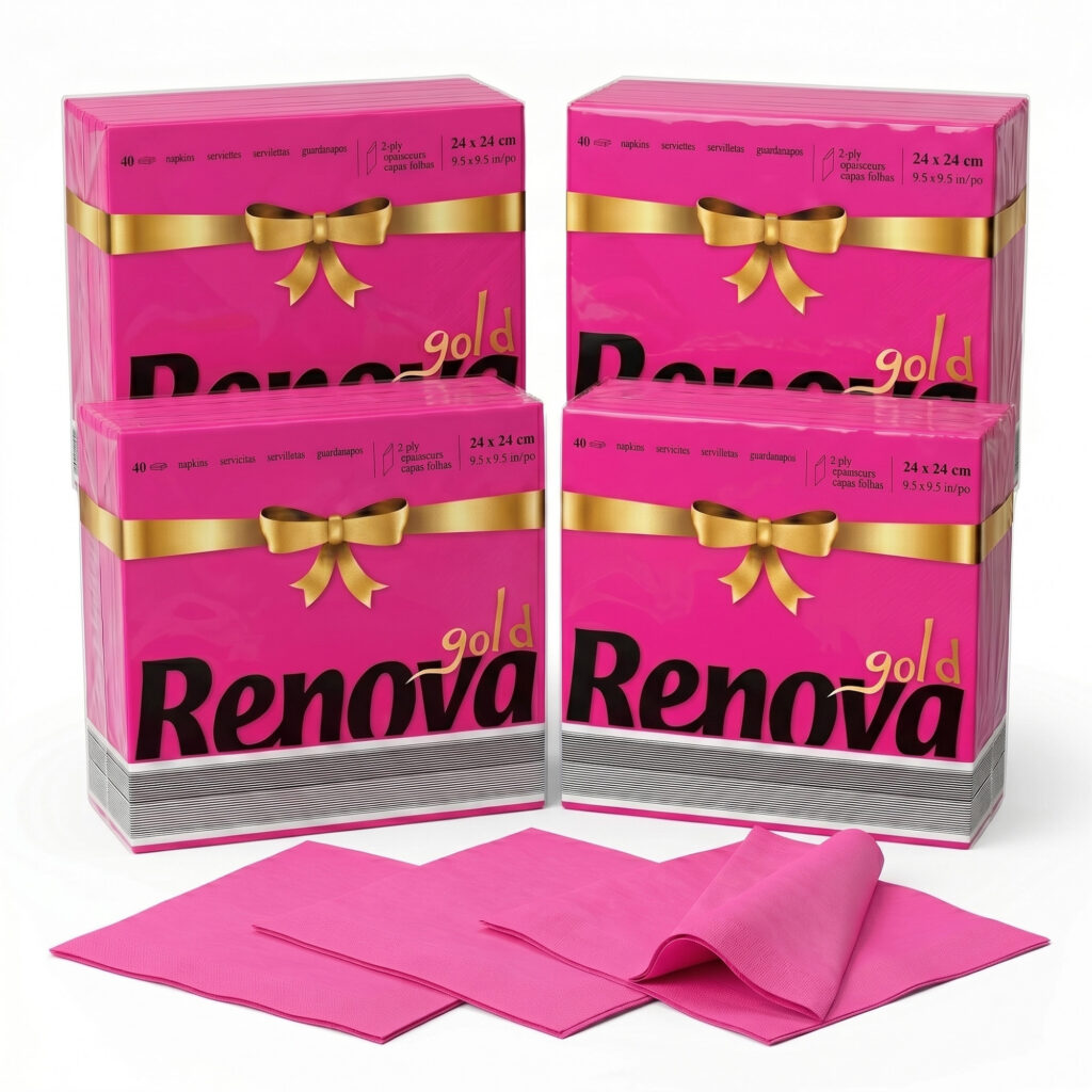 Renova Pink Premium Paper Napkins 2-Ply, Square, 160 Napkins