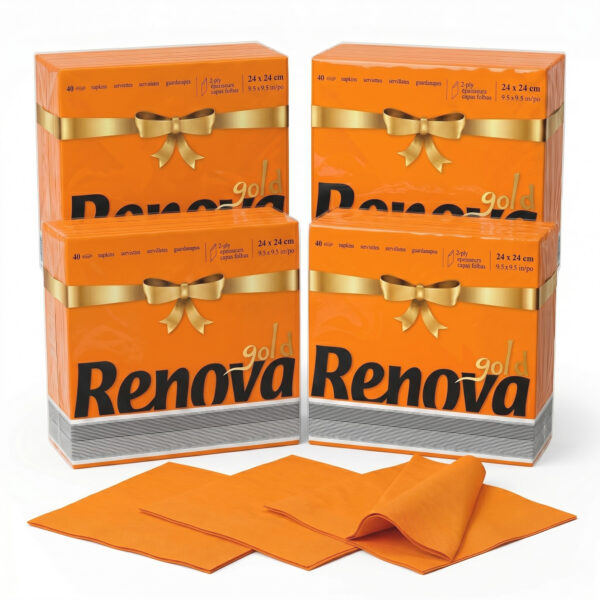 Renova Orange Premium Paper Napkins 2-Ply, Square, 160 Napkins