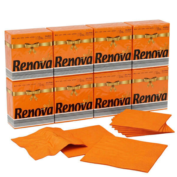Renova Orange Premium Paper Napkins 2-Ply, Square, 320 Napkins