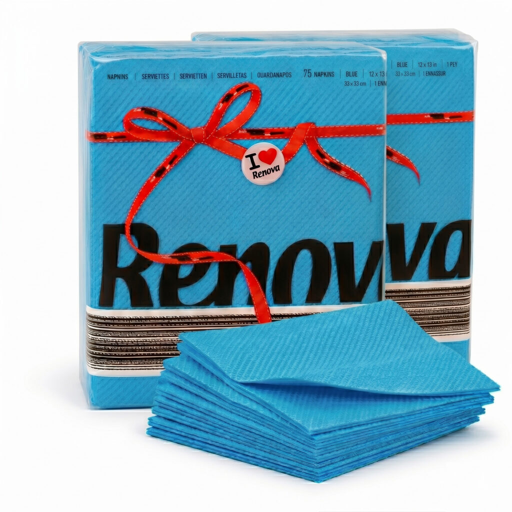 Renova Blue Paper Napkins 1-Ply, 2 Sets of 70 Napkins