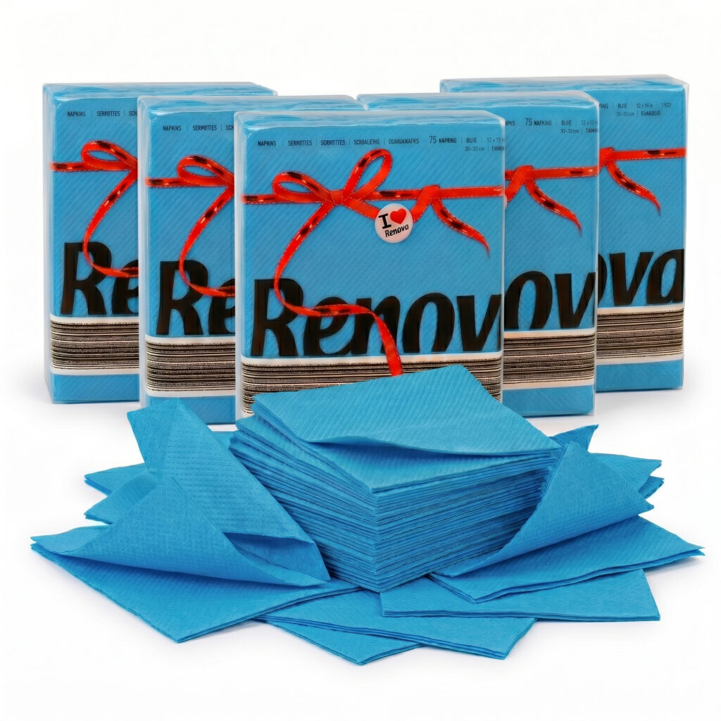 Renova Blue Paper Napkins 1-Ply, 5 Sets of 70 Napkins