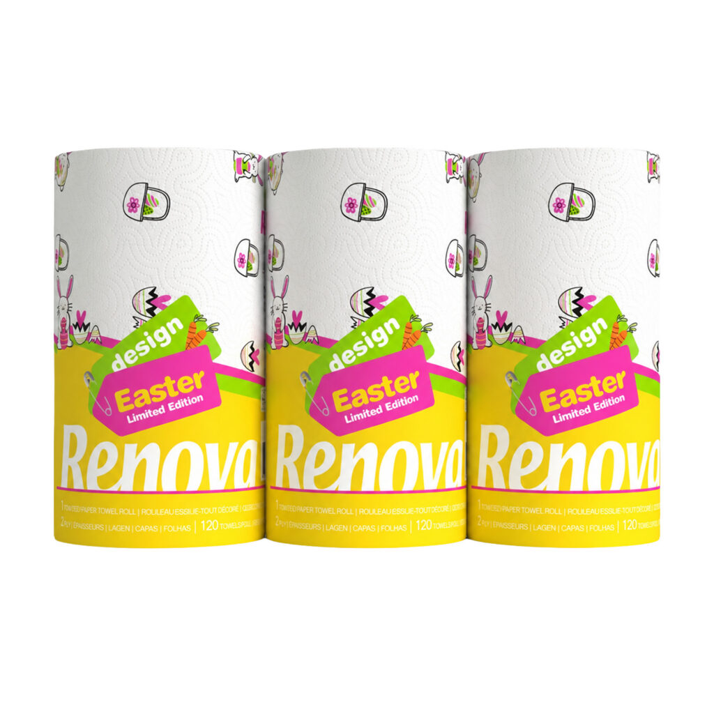 Renova Easter Kitchen Paper Towels, 3 Jumbo Rolls, 2-Ply 120 Sheets