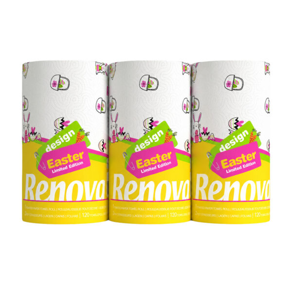 Renova Easter Kitchen Paper Towels, 3 Jumbo Rolls, 2-Ply 120 Sheets