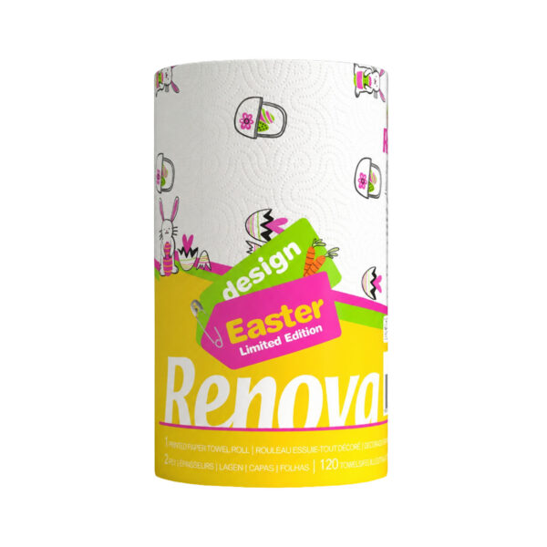 Renova Easter Paper Towels - 1 Roll - 120 Sheets - 2 Ply - FSC Certified - Bunny & Egg Design
