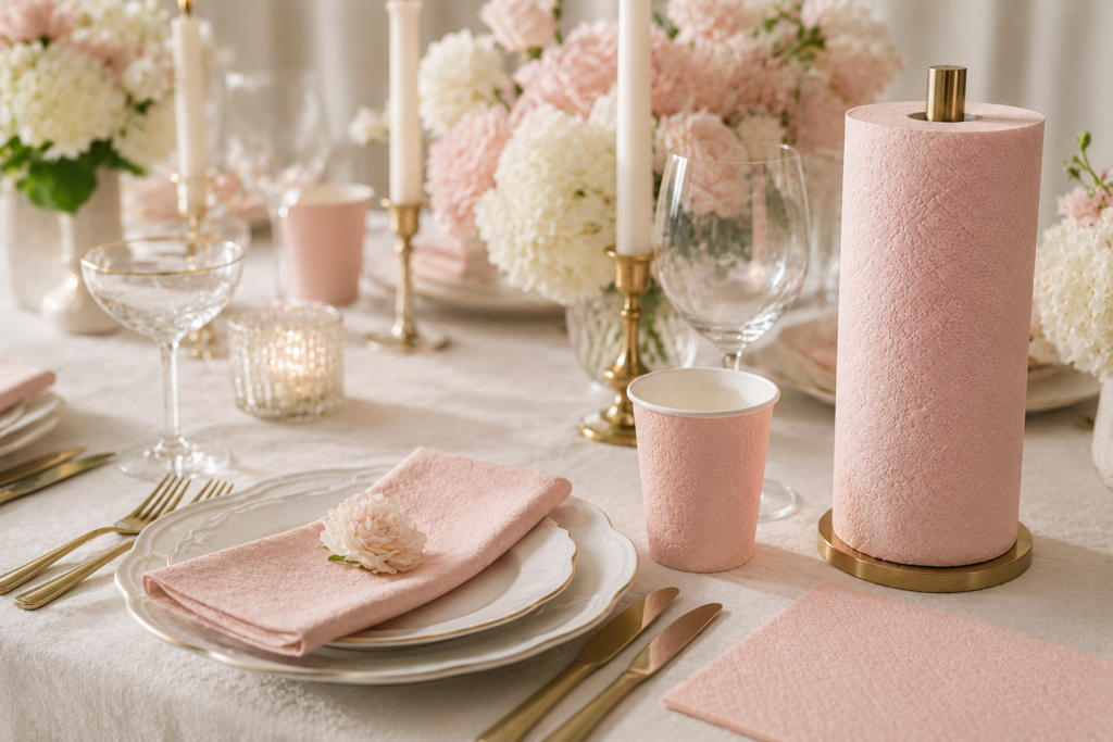 A Blush & White Wedding Tablescape: Colored Paper, Done Elegantly