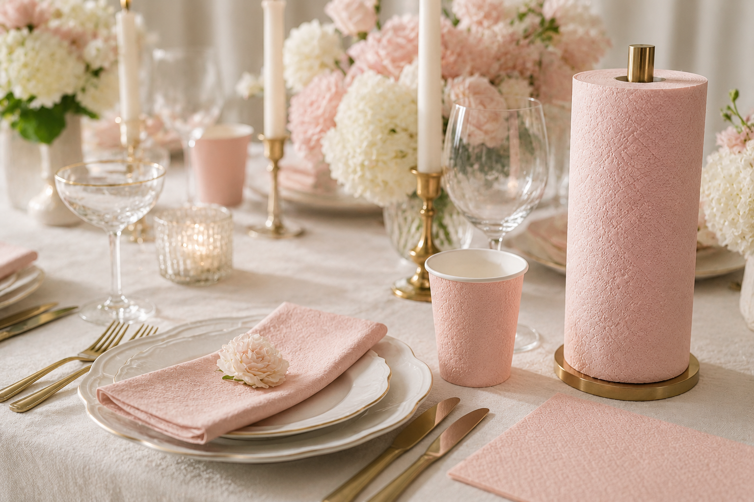 A Blush & White Wedding Tablescape: Colored Paper, Done Elegantly