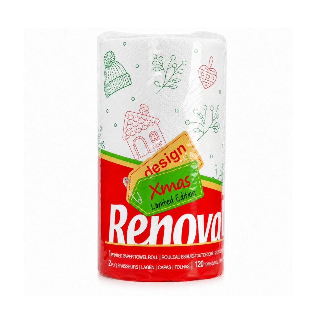 Renova Christmas Paper Towel, 1 XXL Jumbo Roll, 2-Ply, 120 Sheets